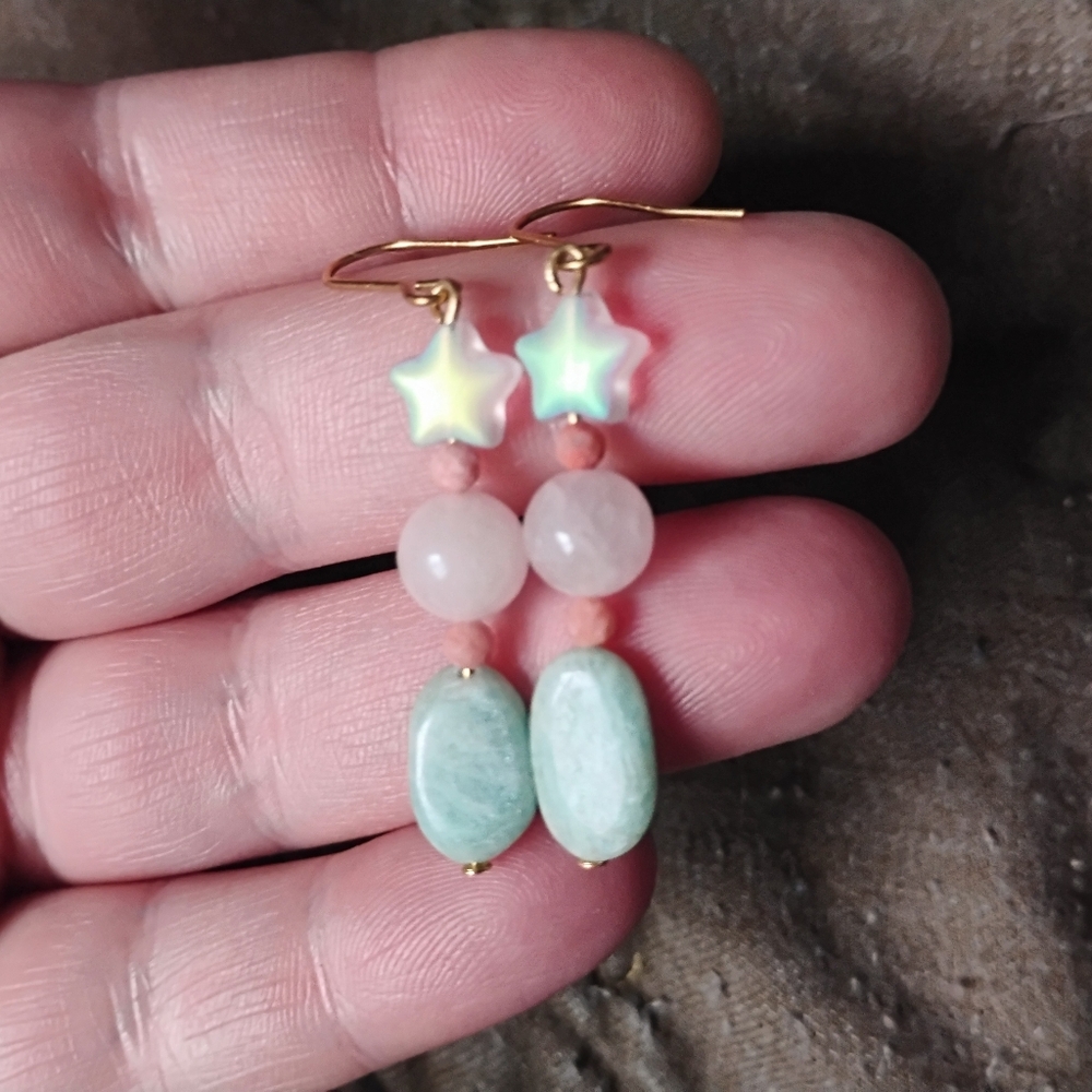 Pastel Stones And Stars Handmade Earrings - Picture 2 of 4